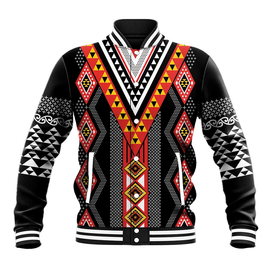Niho Taniwha Taniko Motif Baseball Jacket