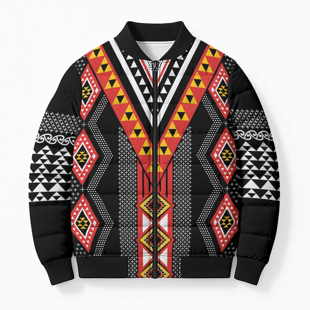Niho Taniwha Taniko Motif Bomber Puffer Jacket - Polynesian Pride