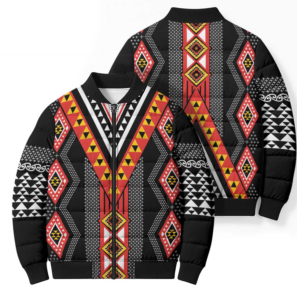 Niho Taniwha Taniko Motif Bomber Puffer Jacket - Polynesian Pride