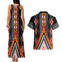 Niho Taniwha Taniko Motif Couples Matching Tank Maxi Dress and Hawaiian Shirt