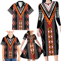 Niho Taniwha Taniko Motif Family Matching Long Sleeve Bodycon Dress and Hawaiian Shirt LT9 - Polynesian Pride
