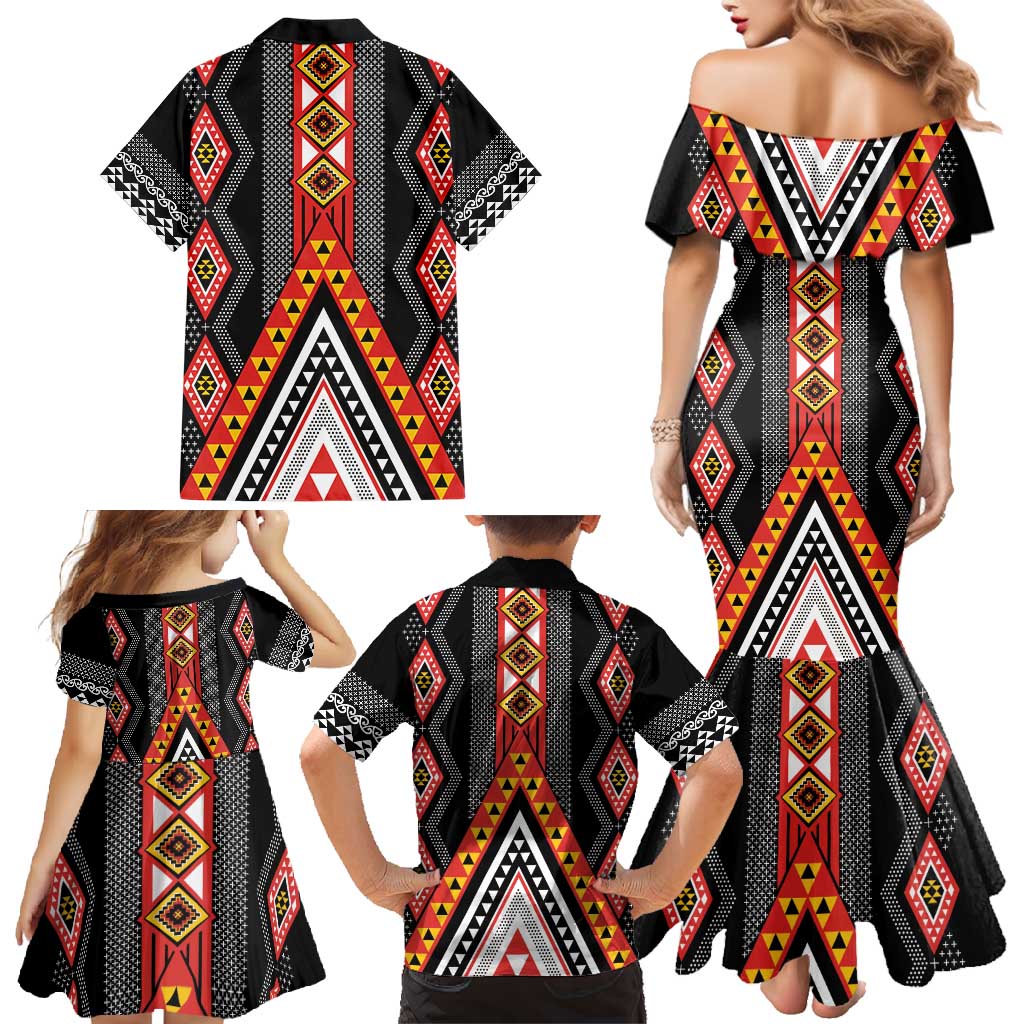 Niho Taniwha Taniko Motif Family Matching Mermaid Dress and Hawaiian Shirt LT9 - Polynesian Pride