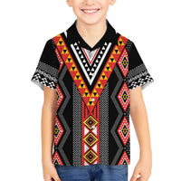 Niho Taniwha Taniko Motif Family Matching Off The Shoulder Long Sleeve Dress and Hawaiian Shirt LT9 Son's Shirt Red - Polynesian Pride