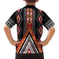 Niho Taniwha Taniko Motif Family Matching Off Shoulder Short Dress and Hawaiian Shirt LT9 - Polynesian Pride