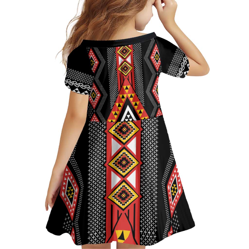 Niho Taniwha Taniko Motif Family Matching Off Shoulder Short Dress and Hawaiian Shirt LT9 - Polynesian Pride
