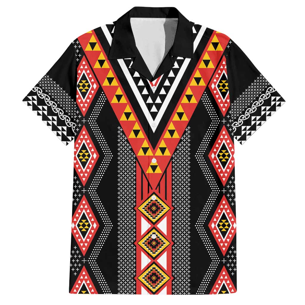 Niho Taniwha Taniko Motif Family Matching Off Shoulder Short Dress and Hawaiian Shirt LT9 Dad's Shirt - Short Sleeve Red - Polynesian Pride