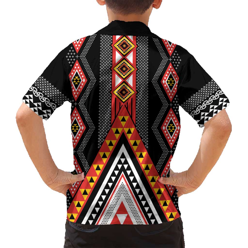 Niho Taniwha Taniko Motif Family Matching Puletasi and Hawaiian Shirt