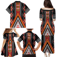 Niho Taniwha Taniko Motif Family Matching Puletasi and Hawaiian Shirt
