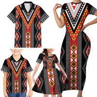 Niho Taniwha Taniko Motif Family Matching Short Sleeve Bodycon Dress and Hawaiian Shirt LT9 - Polynesian Pride
