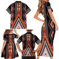 Niho Taniwha Taniko Motif Family Matching Short Sleeve Bodycon Dress and Hawaiian Shirt LT9 - Polynesian Pride