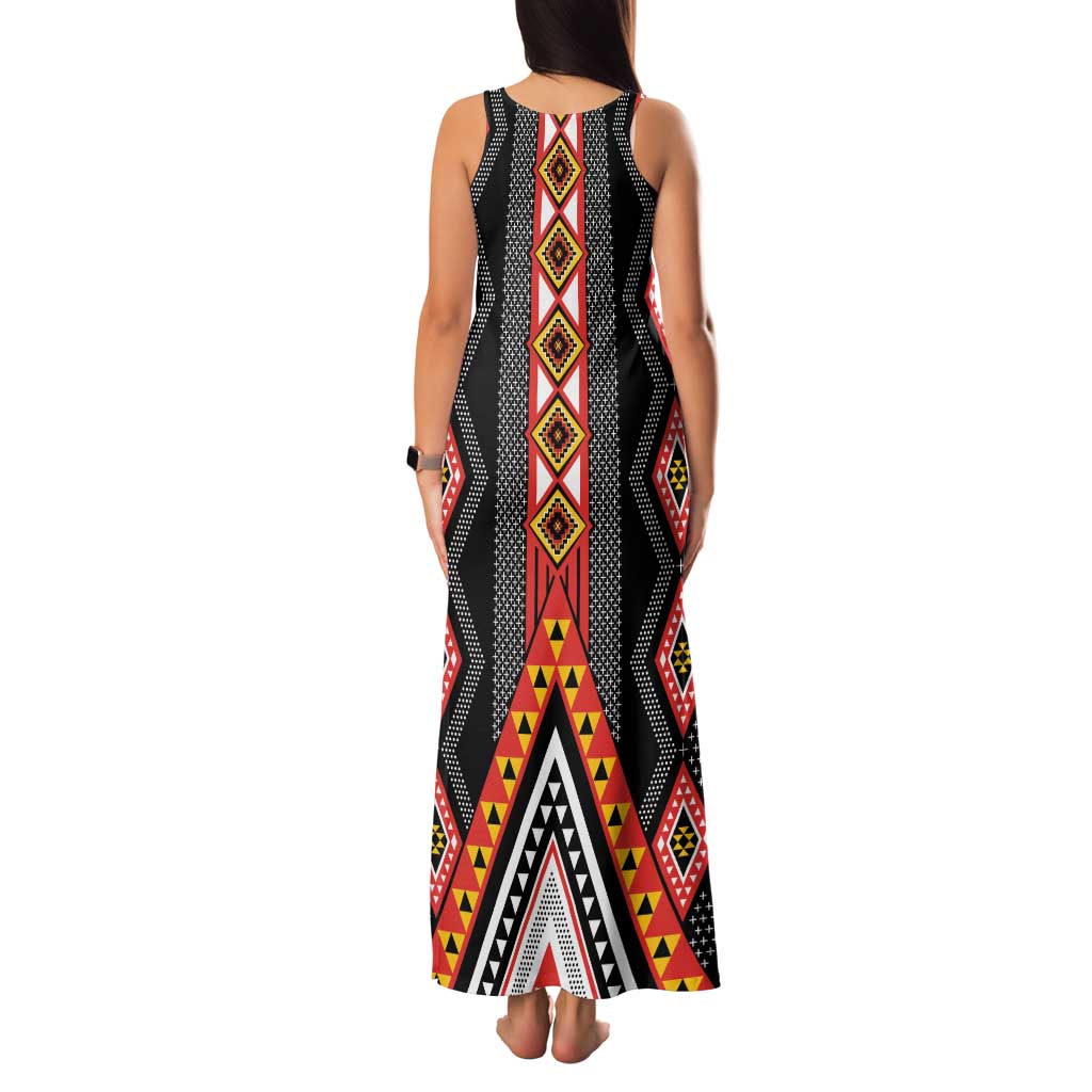 Niho Taniwha Taniko Motif Family Matching Tank Maxi Dress and Hawaiian Shirt