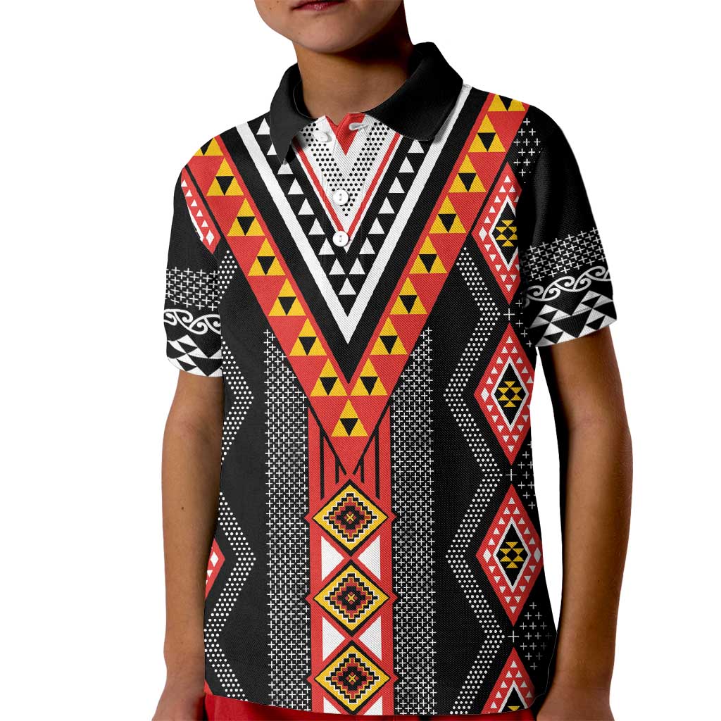 Niho Taniwha Taniko Motif Kid Polo Shirt