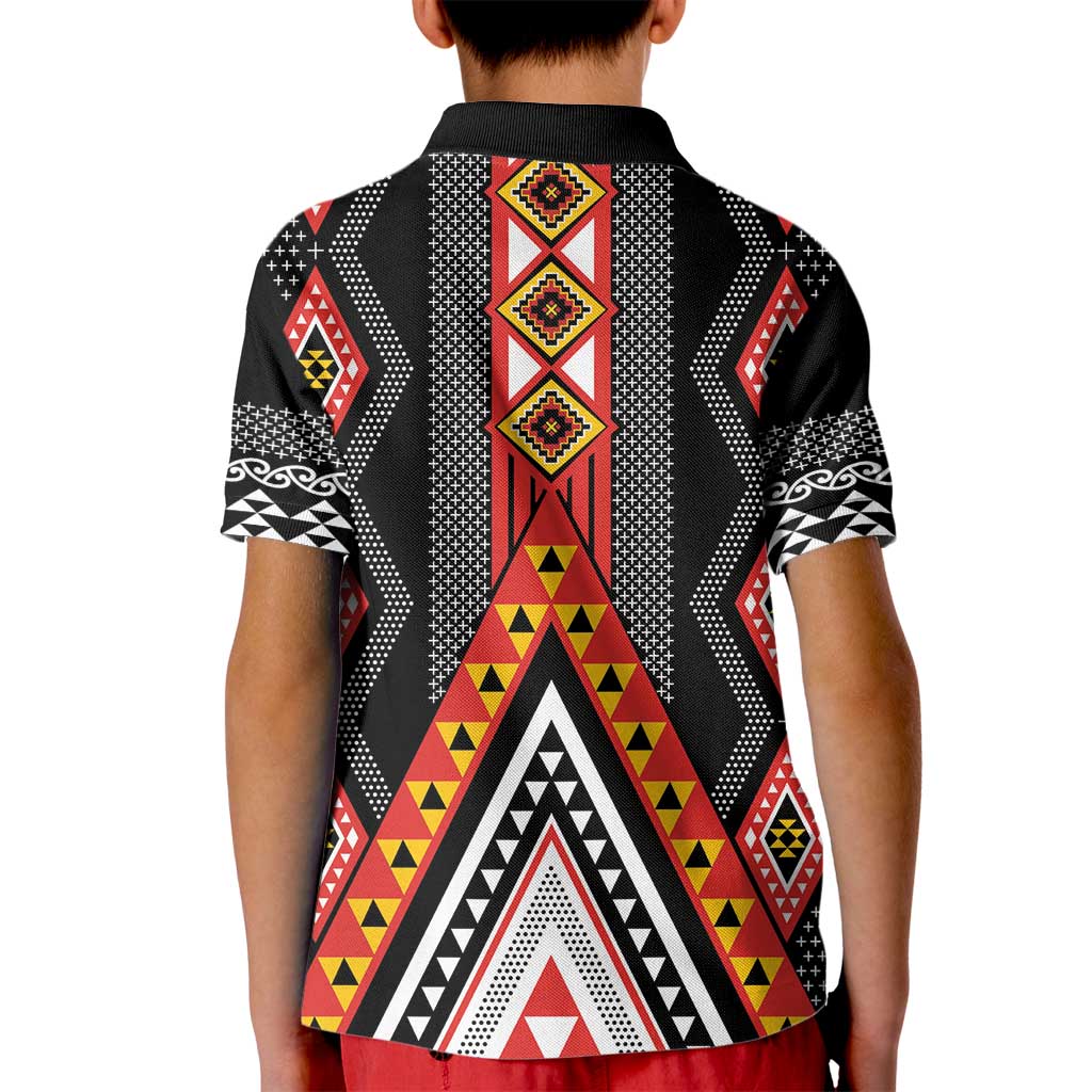 Niho Taniwha Taniko Motif Kid Polo Shirt