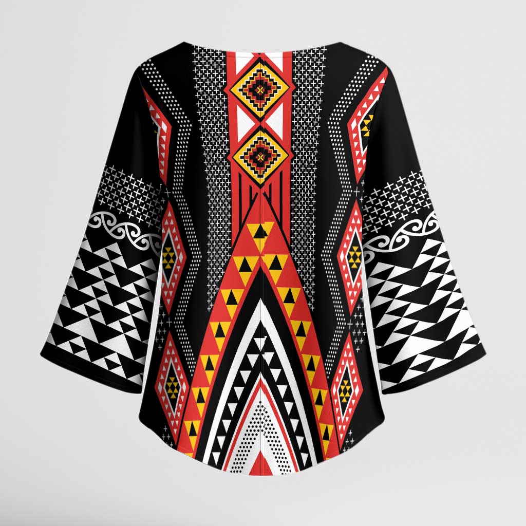 Niho Taniwha Taniko Motif Kimono Sleeve Blouse - Polynesian Pride