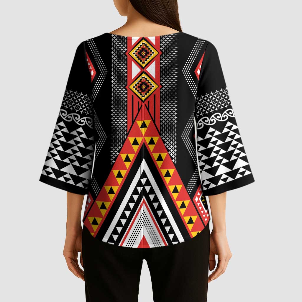 Niho Taniwha Taniko Motif Kimono Sleeve Blouse - Polynesian Pride