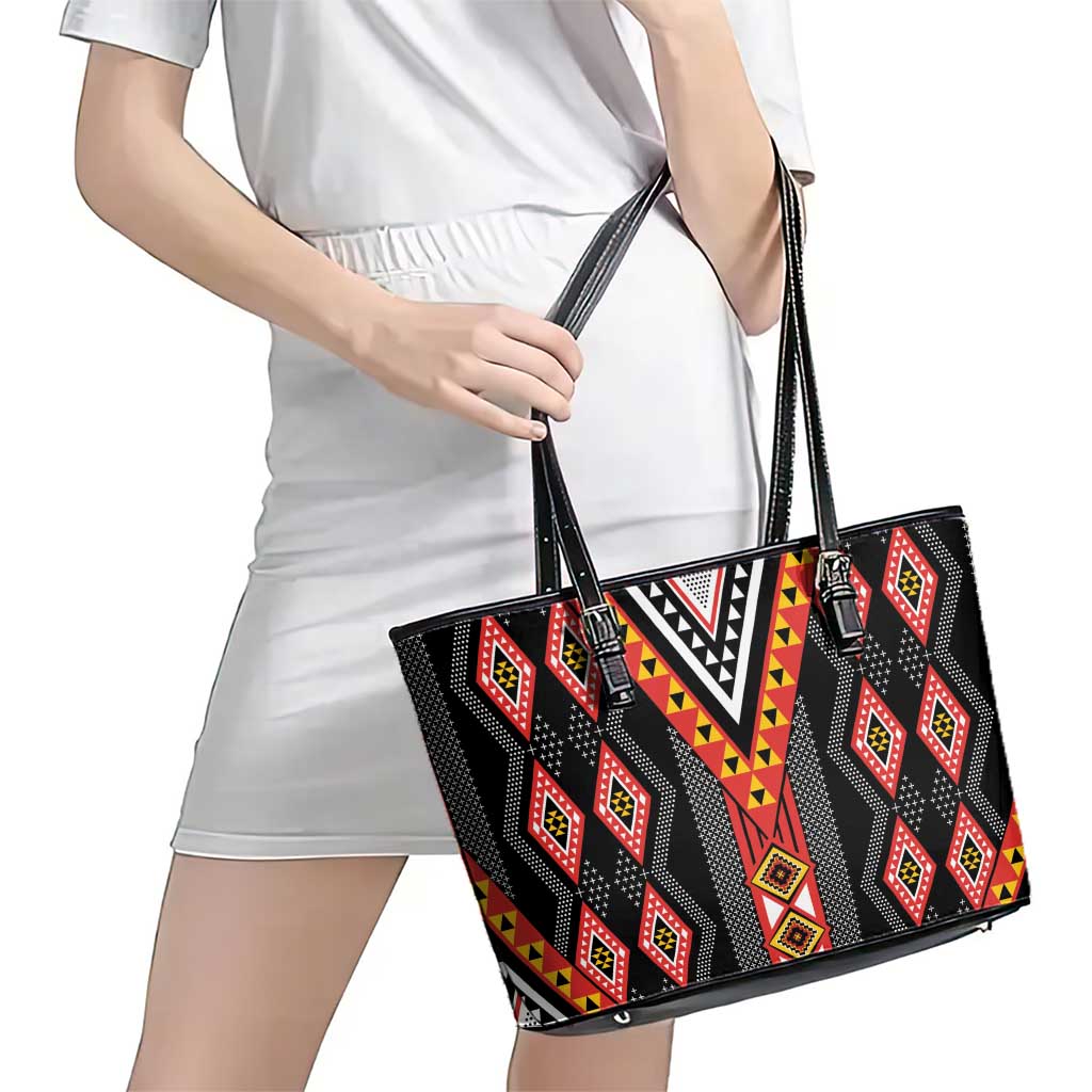 Niho Taniwha Taniko Motif Leather Tote Bag