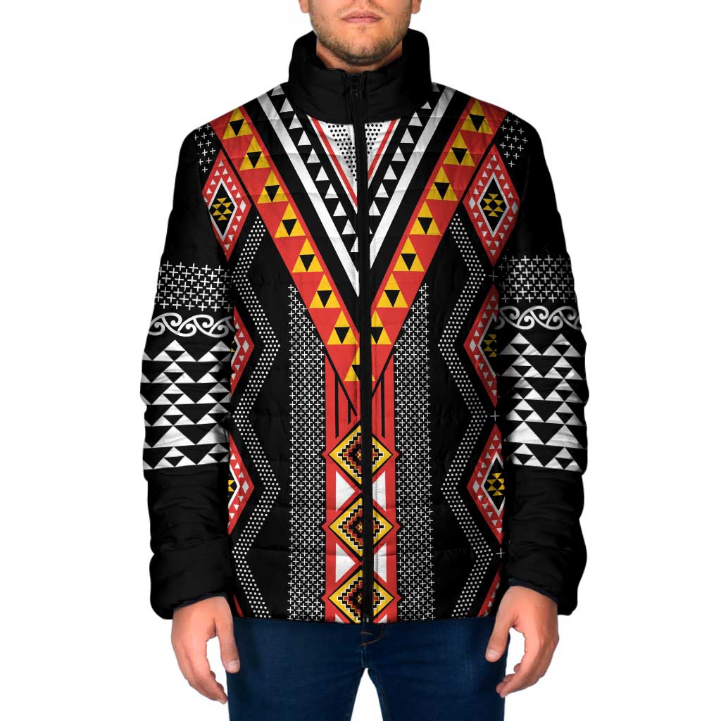 Niho Taniwha Taniko Motif Padded Jacket - Polynesian Pride