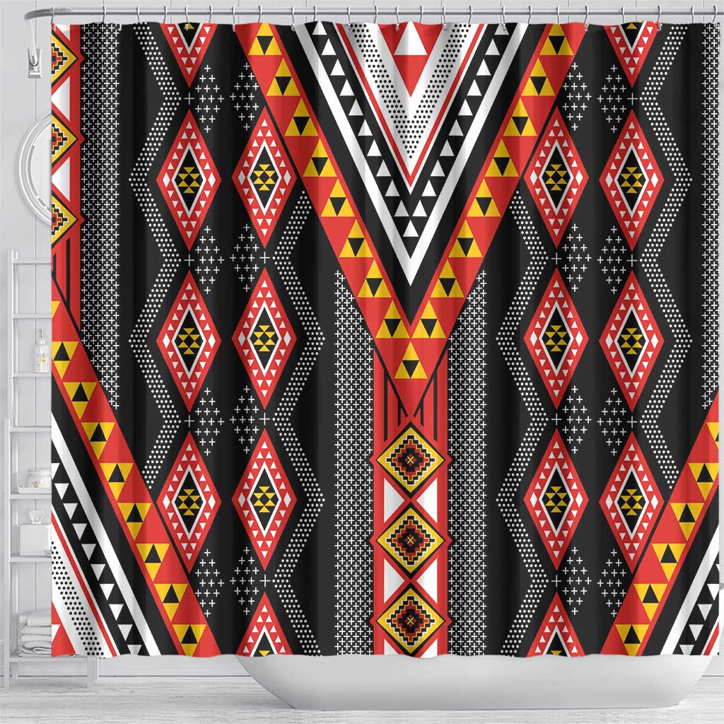 Niho Taniwha Taniko Motif Shower Curtain