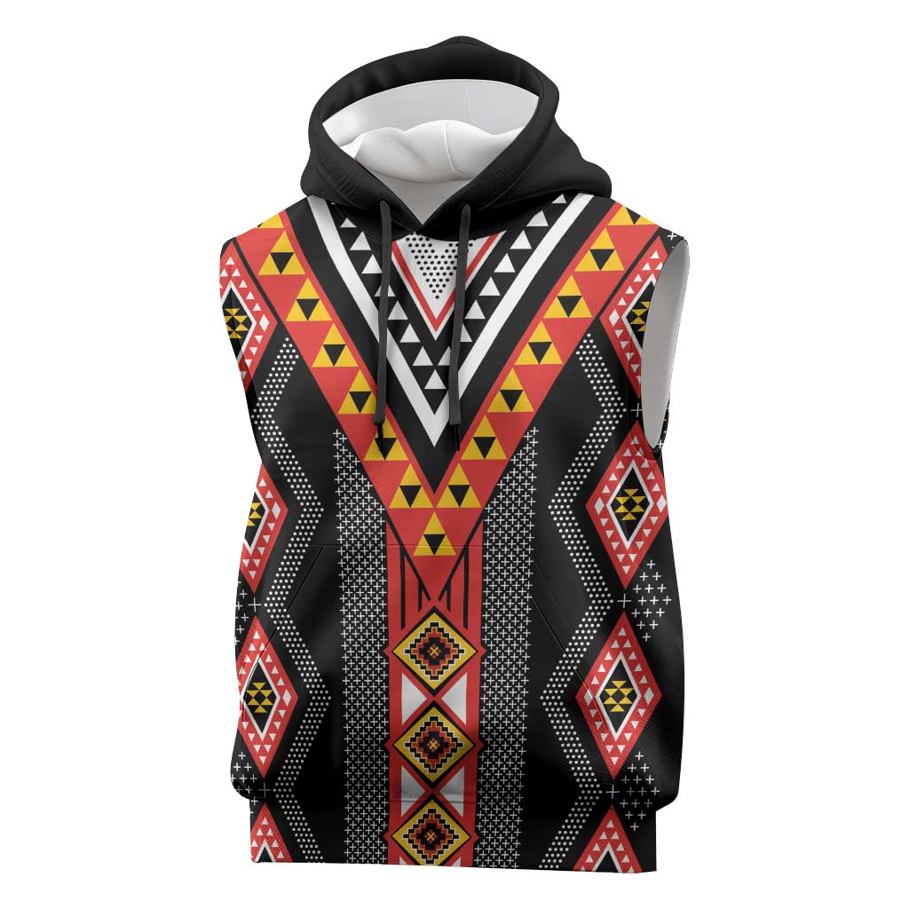 Niho Taniwha Taniko Motif Sleeveless Hoodie - Polynesian Pride