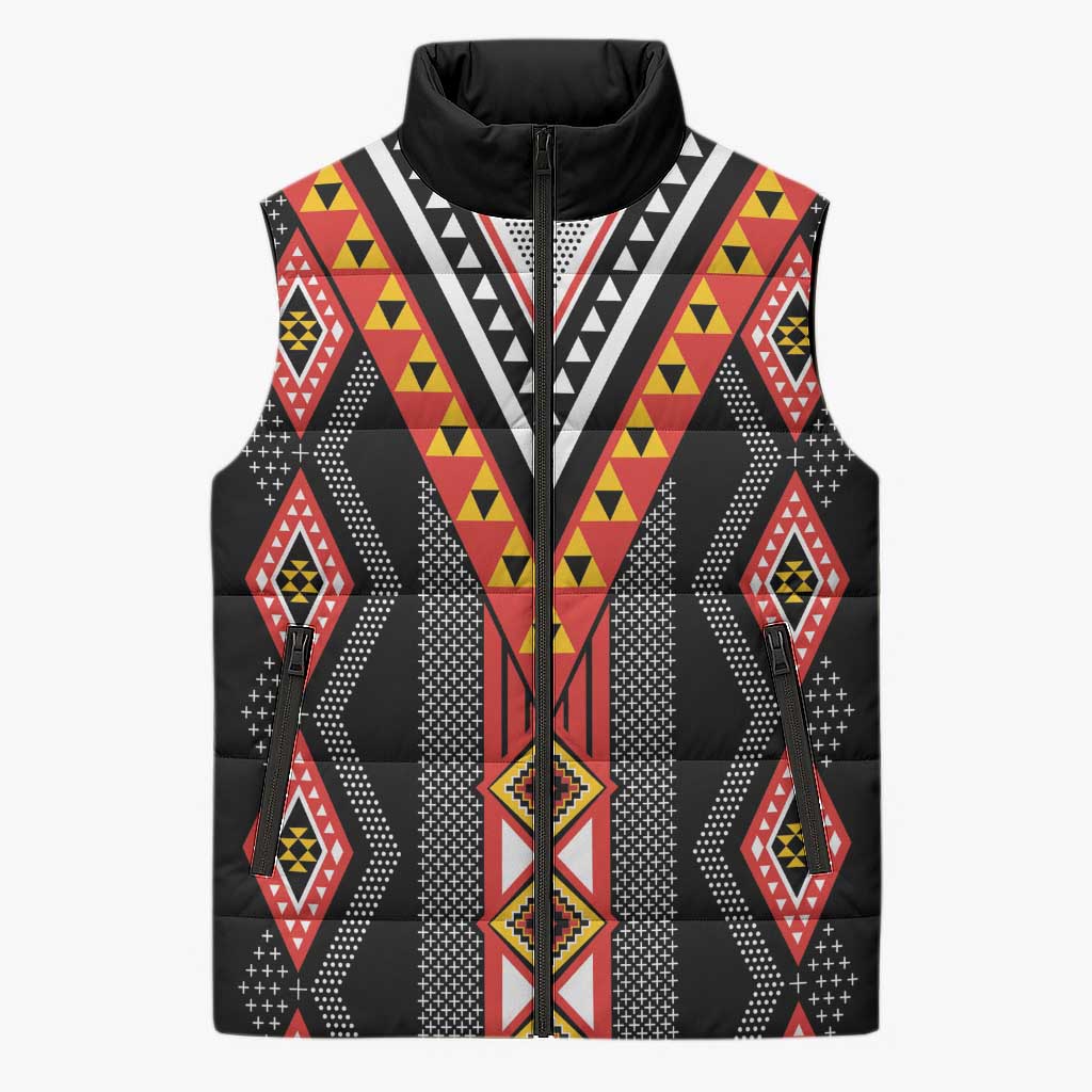 Niho Taniwha Taniko Motif Sleeveless Puffer Jacket - Polynesian Pride