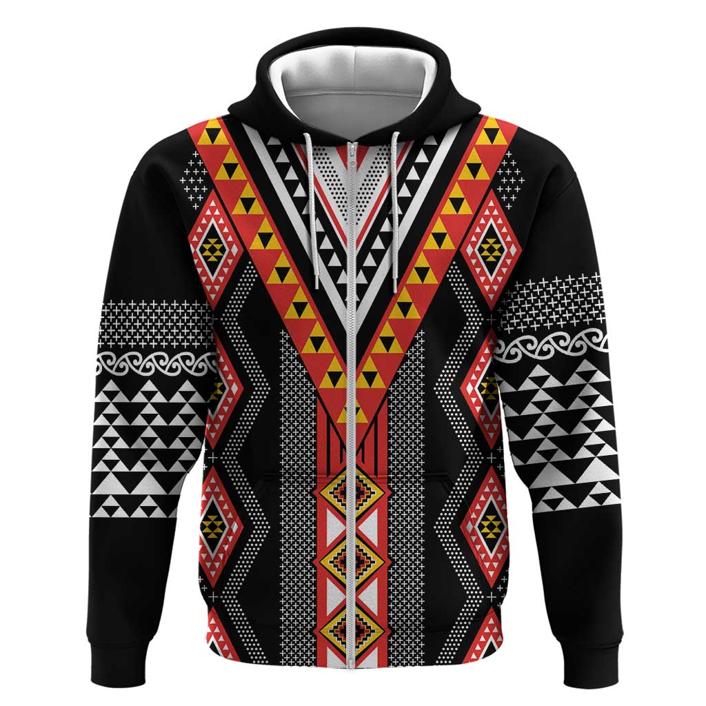 Niho Taniwha Taniko Motif Zip Hoodie