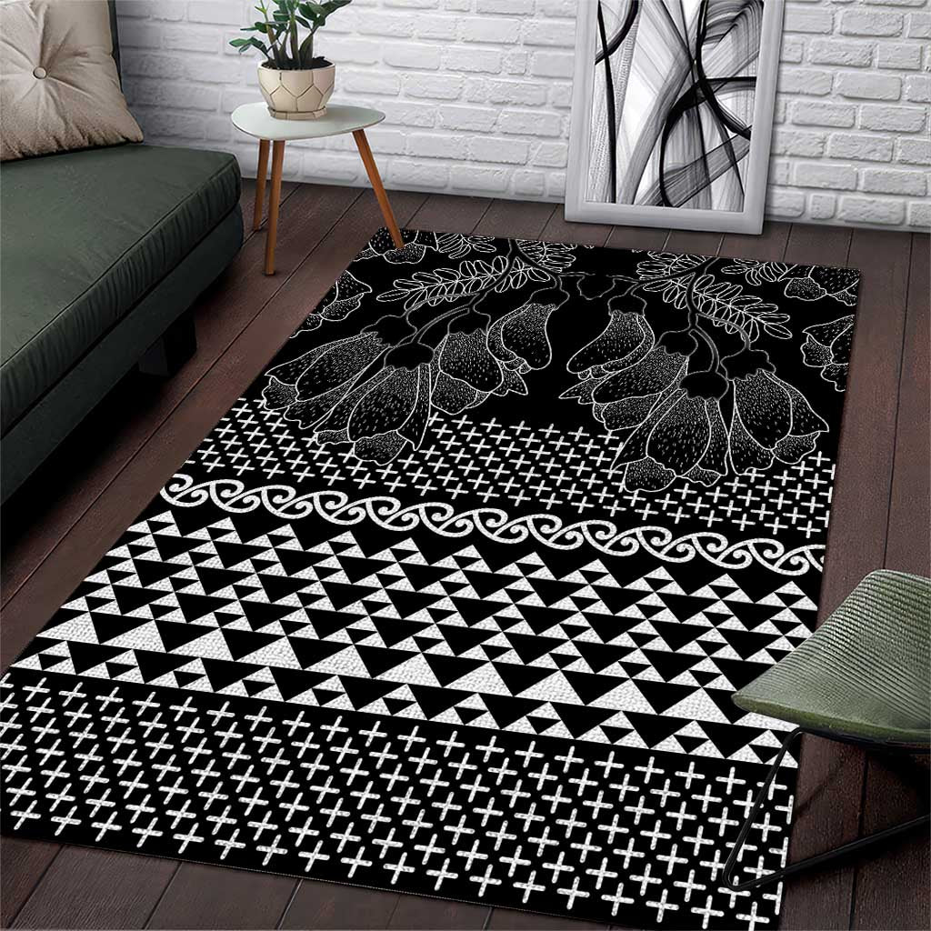 Black Taniko Kowhaiwhai Tukutuku Motif Area Rug