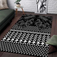 Black Taniko Kowhaiwhai Tukutuku Motif Area Rug