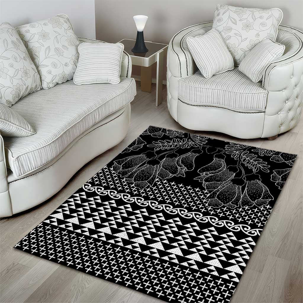 Black Taniko Kowhaiwhai Tukutuku Motif Area Rug