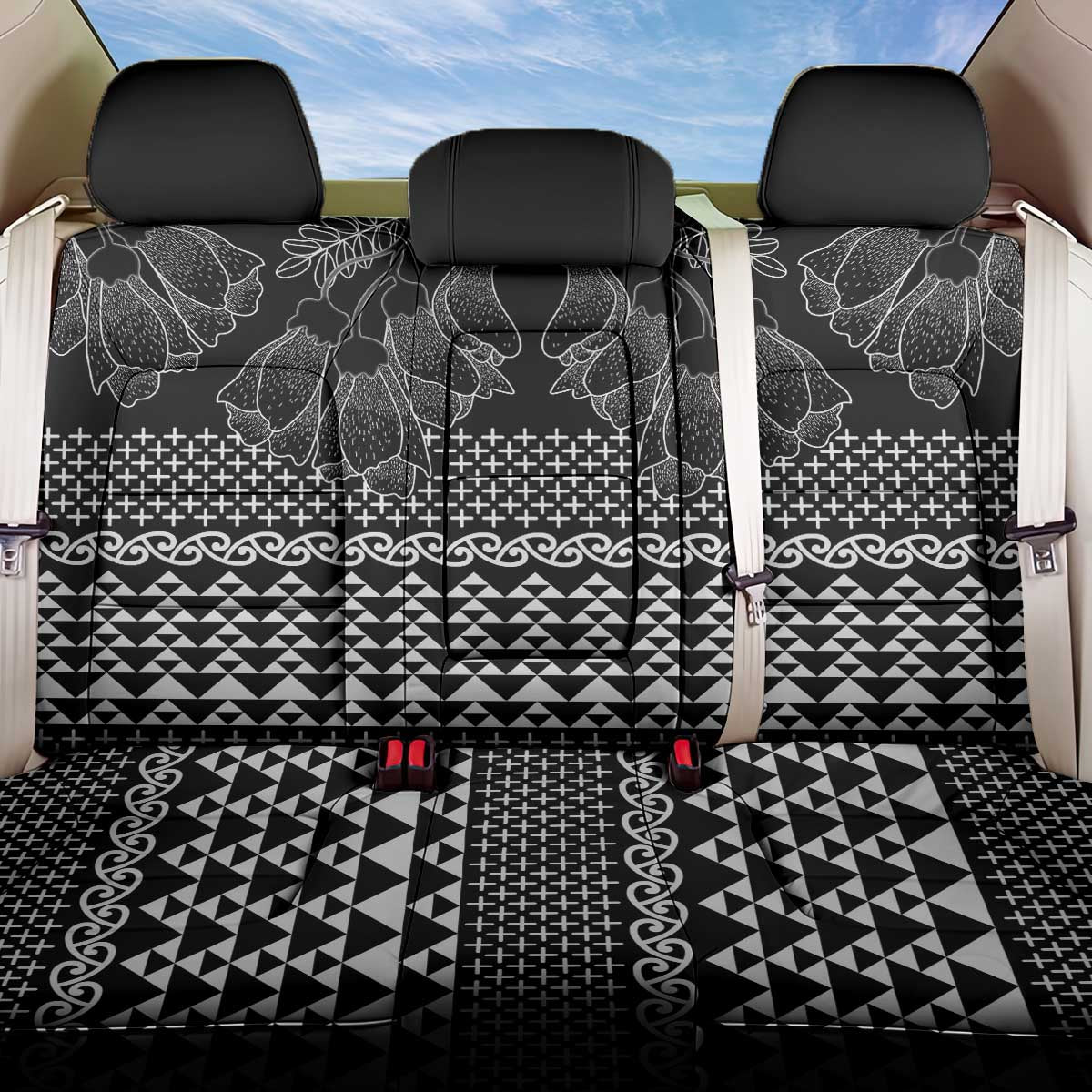Black Taniko Kowhaiwhai Tukutuku Motif Back Car Seat Cover