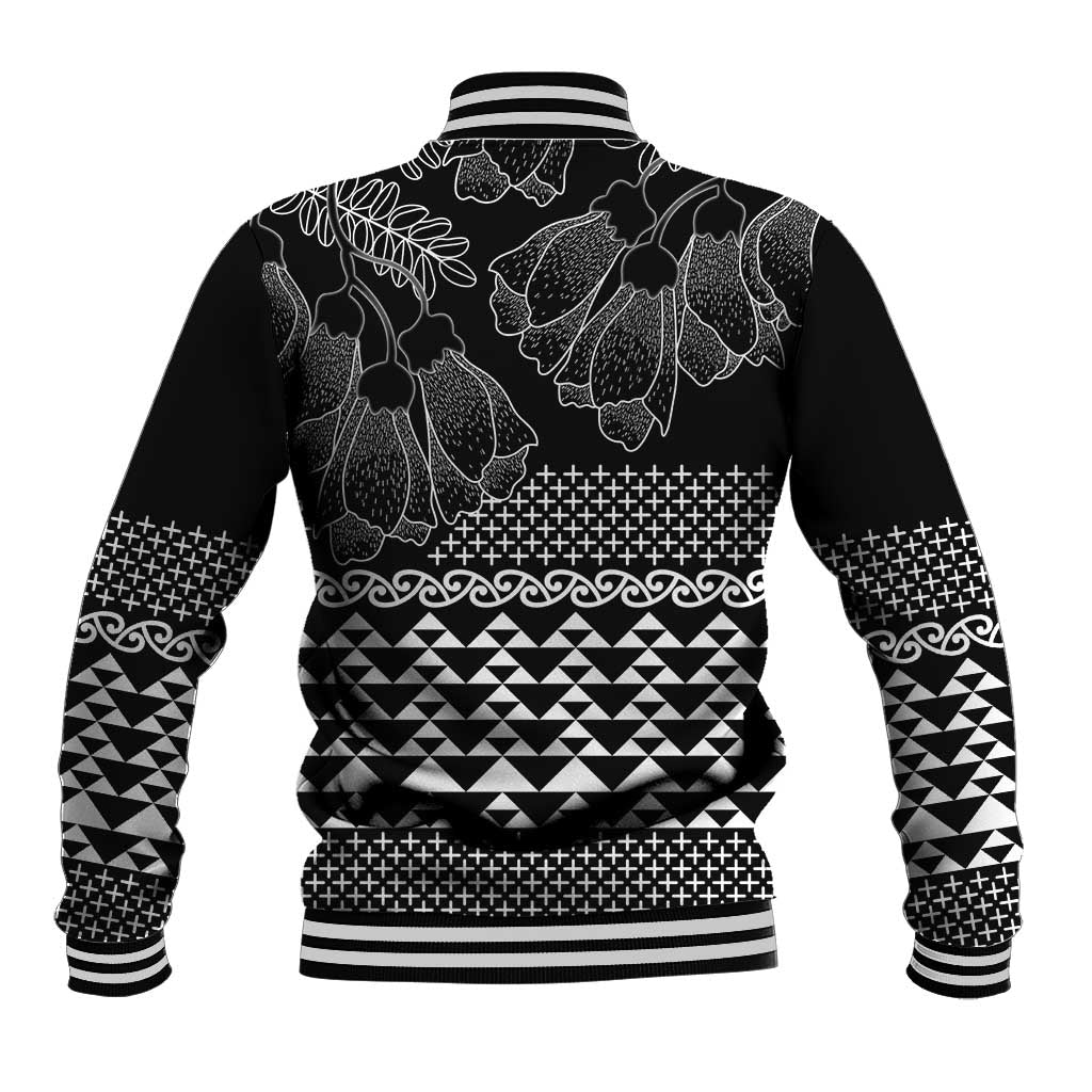 Black Taniko Kowhaiwhai Tukutuku Motif Baseball Jacket