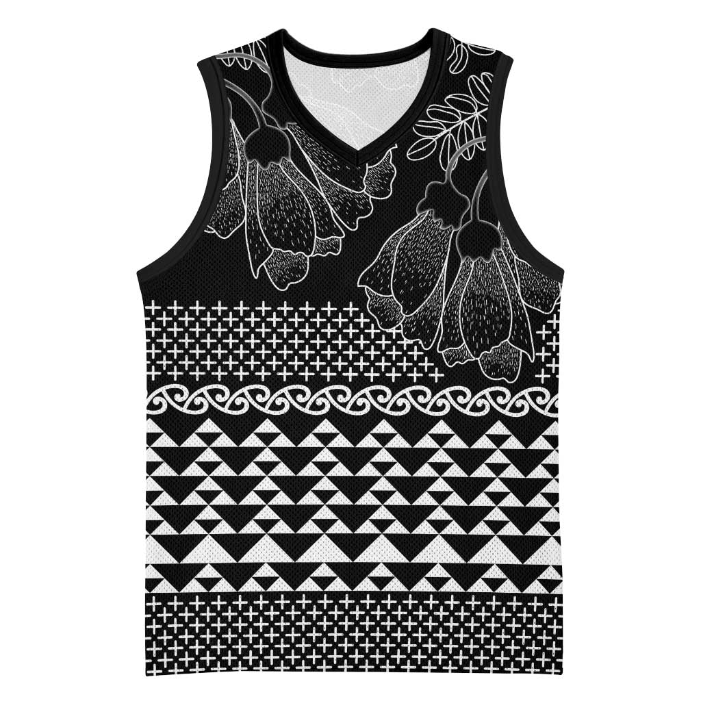 Black Taniko Kowhaiwhai Tukutuku Motif Basketball Jersey - Polynesian Pride