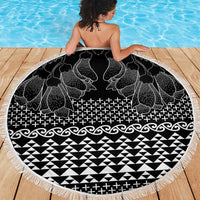 Black Taniko Kowhaiwhai Tukutuku Motif Beach Blanket