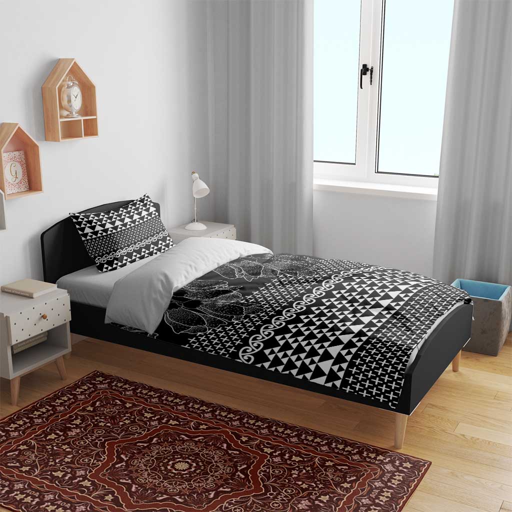 Black Taniko Kowhaiwhai Tukutuku Motif Bedding Set
