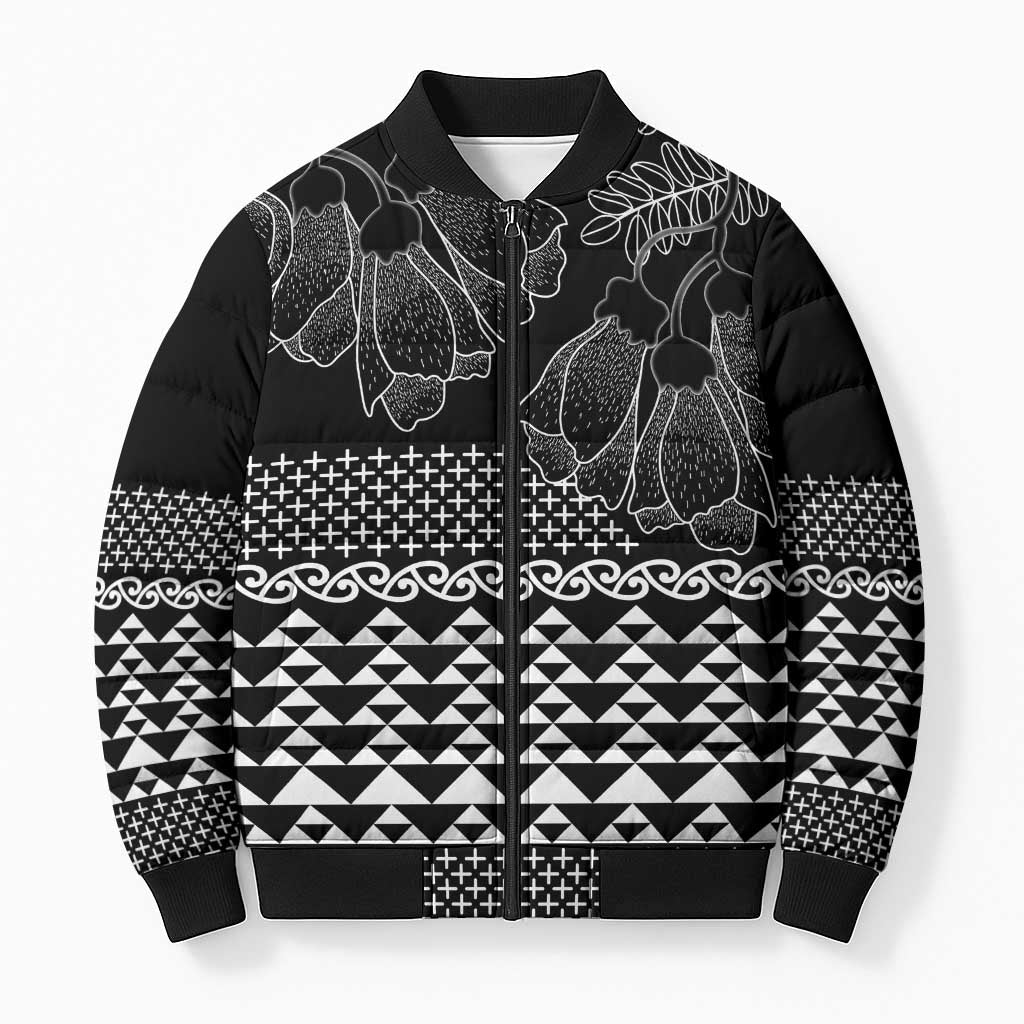 Black Taniko Kowhaiwhai Tukutuku Motif Bomber Puffer Jacket - Polynesian Pride