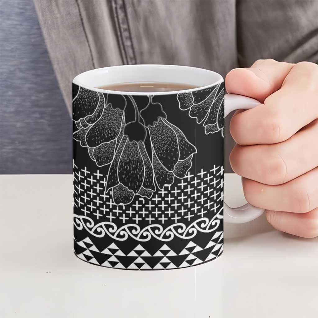 Black Taniko Kowhaiwhai Tukutuku Motif Ceramic Mug - Polynesian Pride