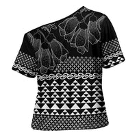 Black Taniko Kowhaiwhai Tukutuku Motif Cross Shoulder Shirt - Polynesian Pride