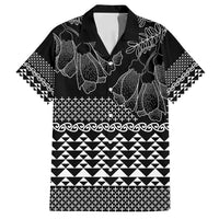 Black Taniko Kowhaiwhai Tukutuku Motif Family Matching Long Sleeve Bodycon Dress and Hawaiian Shirt LT9 Dad's Shirt - Short Sleeve Black - Polynesian Pride