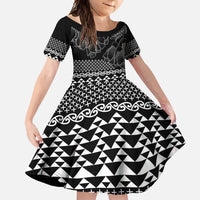 Black Taniko Kowhaiwhai Tukutuku Motif Family Matching Mermaid Dress and Hawaiian Shirt LT9 Daughter's Dress Black - Polynesian Pride