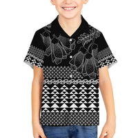 Black Taniko Kowhaiwhai Tukutuku Motif Family Matching Off The Shoulder Long Sleeve Dress and Hawaiian Shirt LT9 Son's Shirt Black - Polynesian Pride