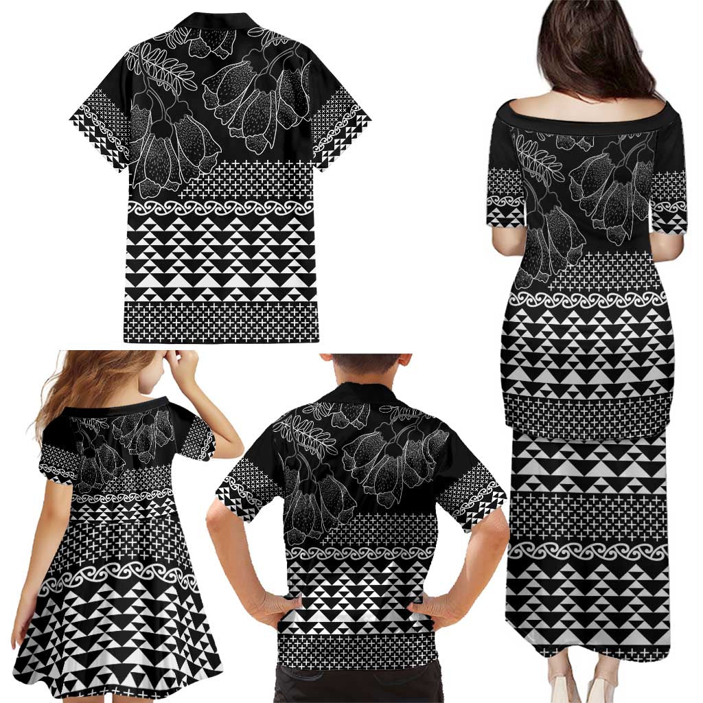 Black Taniko Kowhaiwhai Tukutuku Motif Family Matching Puletasi and Hawaiian Shirt LT9 - Polynesian Pride