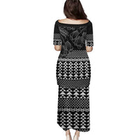 Black Taniko Kowhaiwhai Tukutuku Motif Family Matching Puletasi and Hawaiian Shirt LT9 - Polynesian Pride