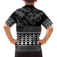 Black Taniko Kowhaiwhai Tukutuku Motif Family Matching Short Sleeve Bodycon Dress and Hawaiian Shirt LT9 - Polynesian Pride
