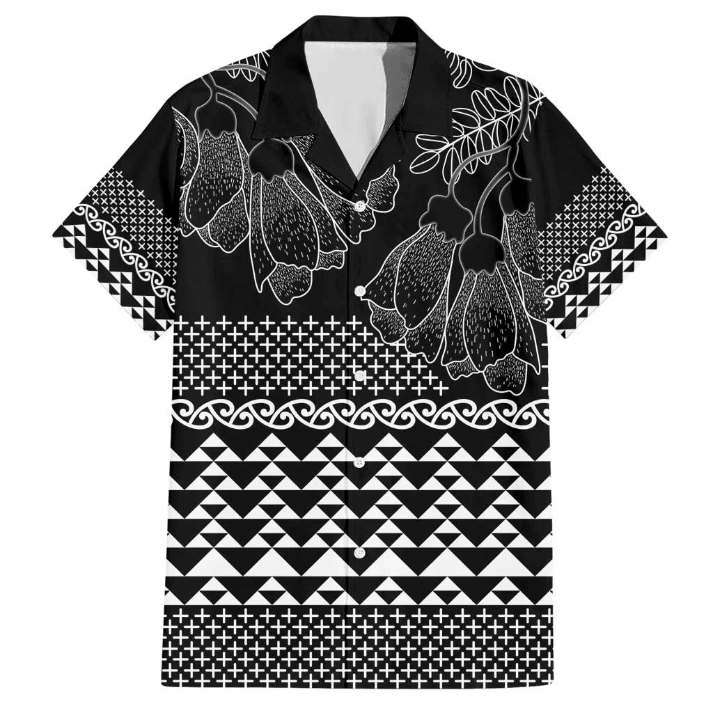 Black Taniko Kowhaiwhai Tukutuku Motif Family Matching Short Sleeve Bodycon Dress and Hawaiian Shirt LT9 Dad's Shirt - Short Sleeve Black - Polynesian Pride