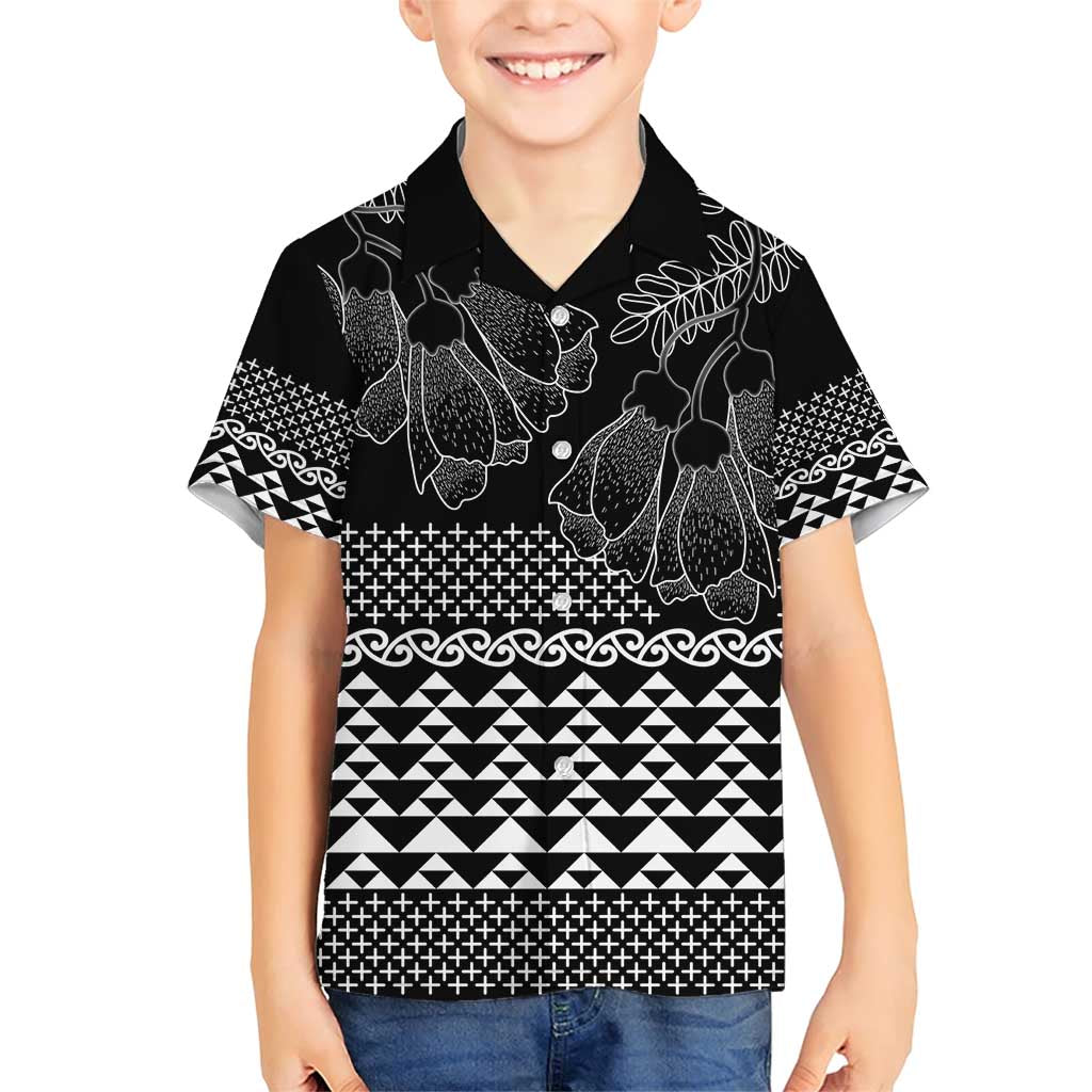 Black Taniko Kowhaiwhai Tukutuku Motif Family Matching Short Sleeve Bodycon Dress and Hawaiian Shirt LT9 Son's Shirt Black - Polynesian Pride