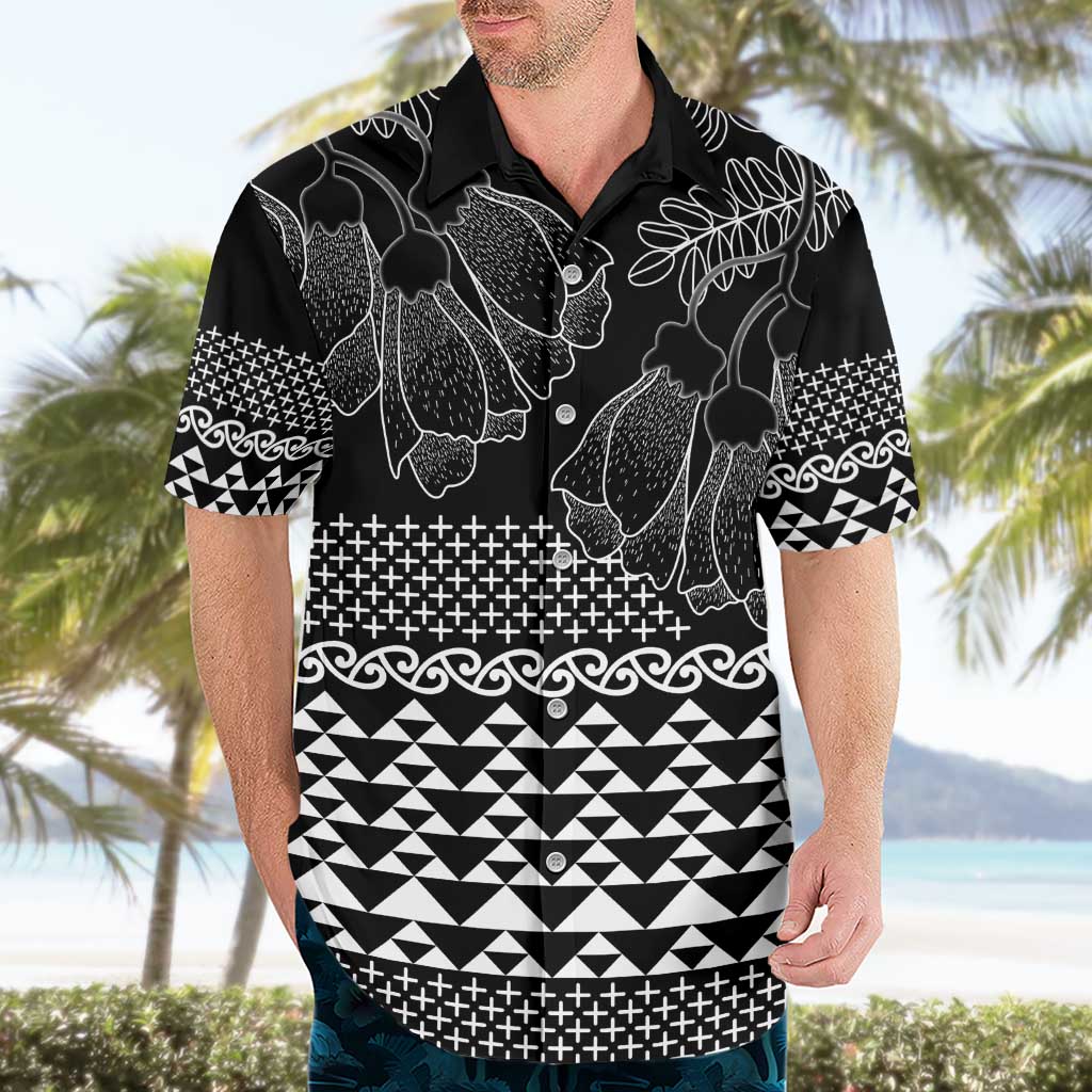 Black Taniko Kowhaiwhai Tukutuku Motif Hawaiian Shirt
