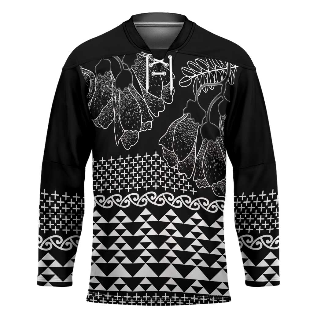 Black Taniko Kowhaiwhai Tukutuku Motif Hockey Jersey - Polynesian Pride