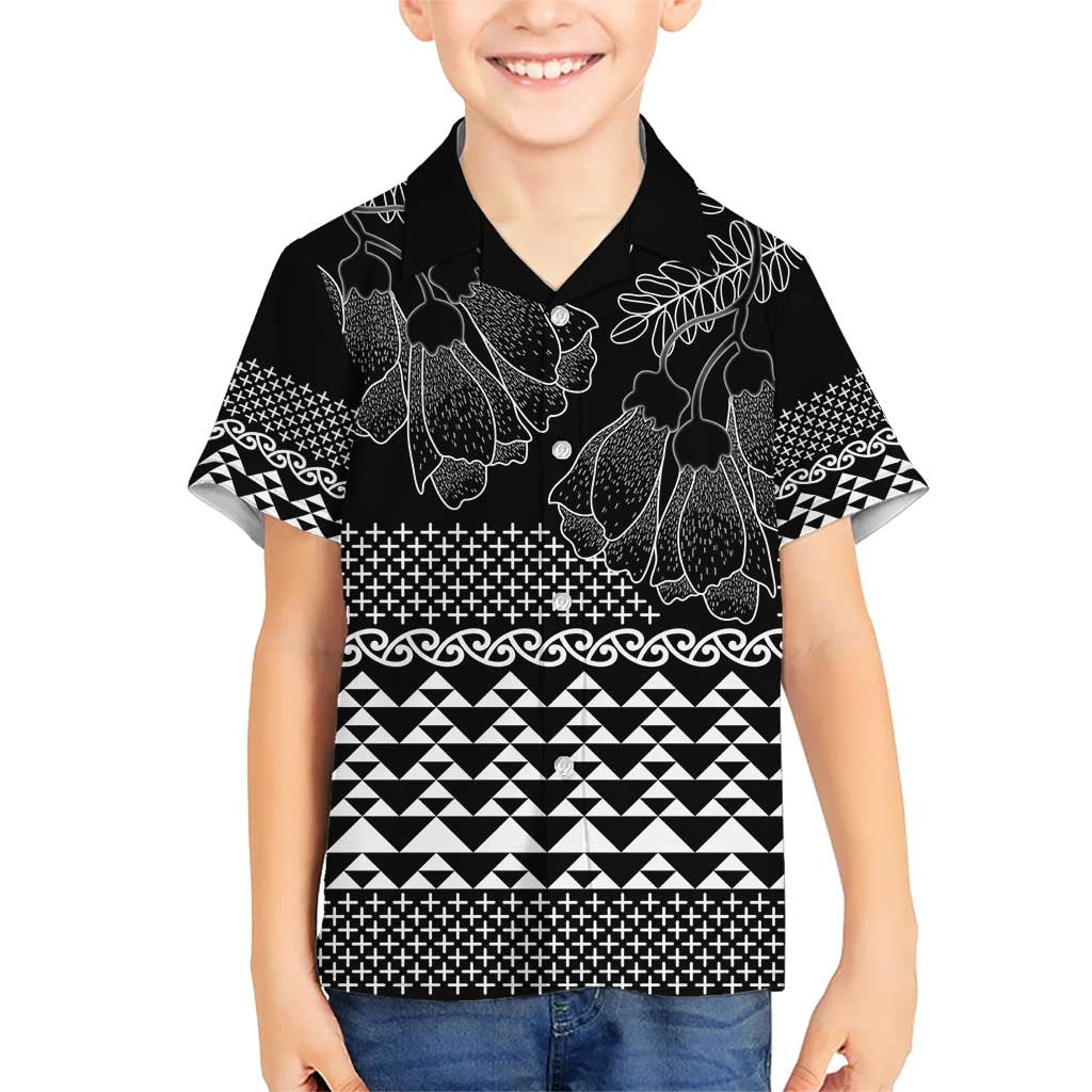 Black Taniko Kowhaiwhai Tukutuku Motif Kid Hawaiian Shirt