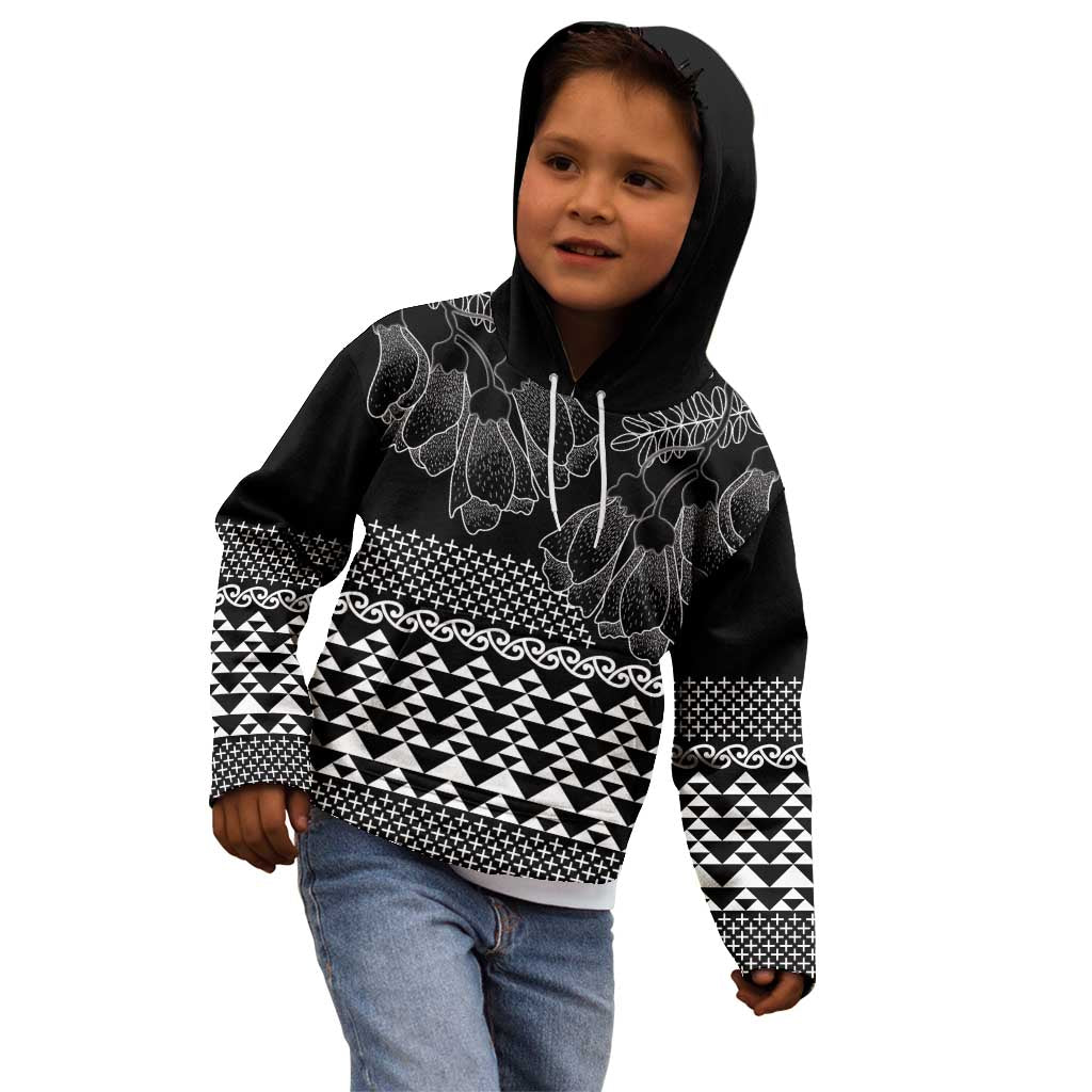 Black Taniko Kowhaiwhai Tukutuku Motif Kid Hoodie