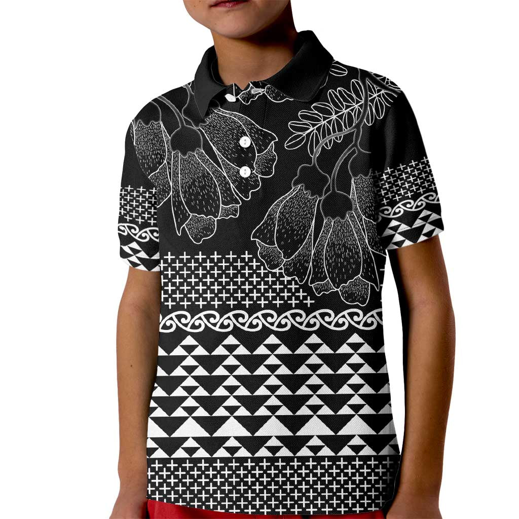 Black Taniko Kowhaiwhai Tukutuku Motif Kid Polo Shirt