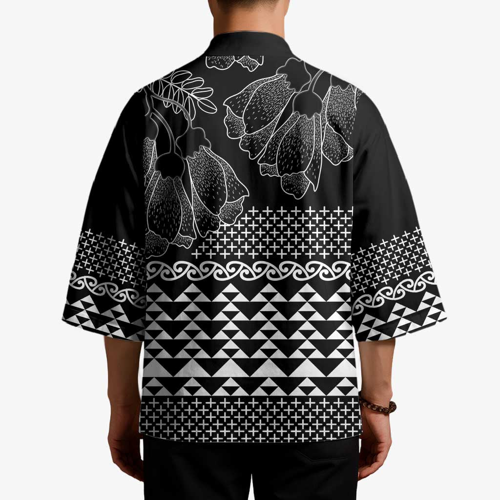 Black Taniko Kowhaiwhai Tukutuku Motif Kimono - Polynesian Pride
